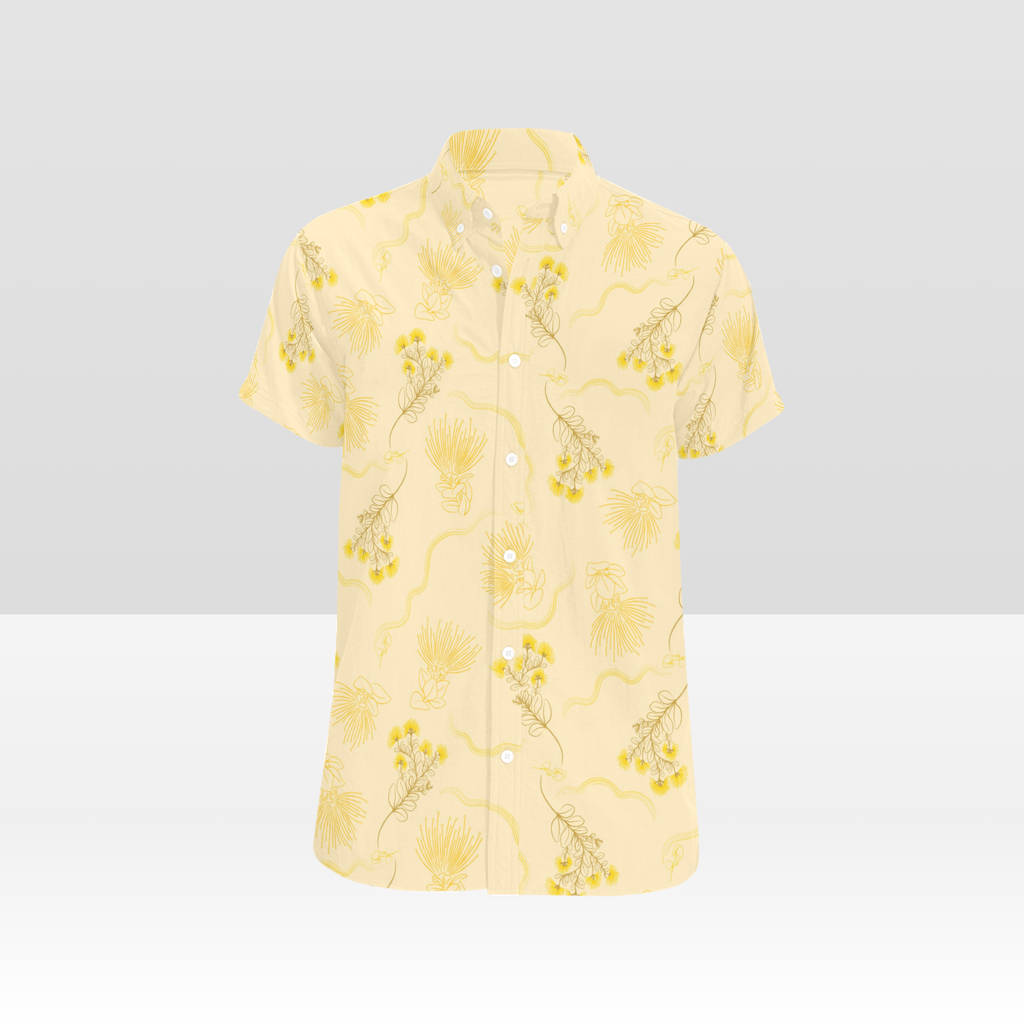 LEHUA, YELLOW, BUTTON UP ALOHA SHIRT