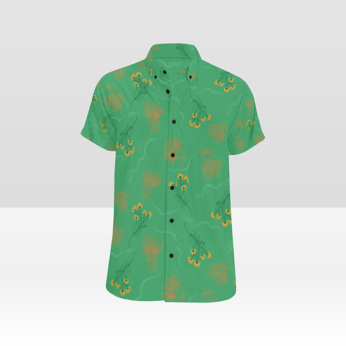 LEHUA, GREEN, BUTTON UP ALOHA SHIRT, XL