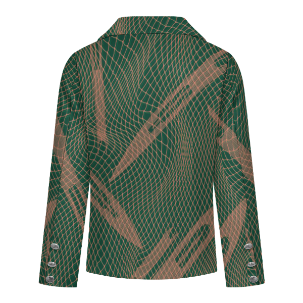 HIʻA, GREEN/TAN, WOMENʻS DOUBLE BREASTED BLAZER, MEDIUM